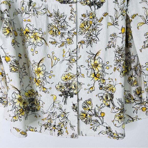 Vintage white yellow black linen floral cottagecore button top jacket medium - Picture 3 of 8